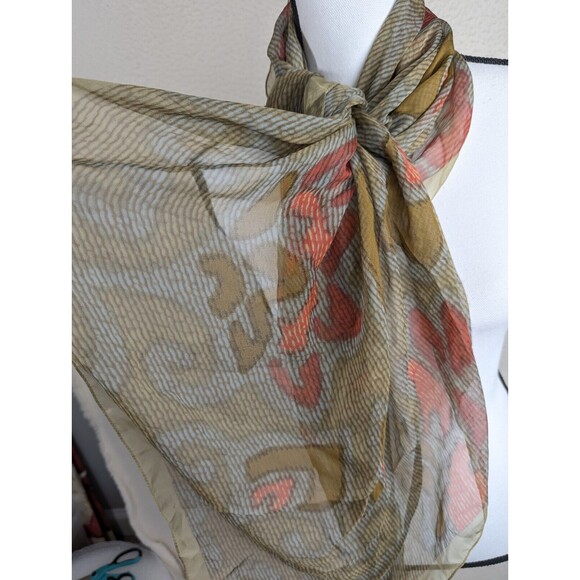 Emporio Armani Silk Scarf Cover Wrap Stole 44x45 Floral Green Gray - Picture 5 of 9